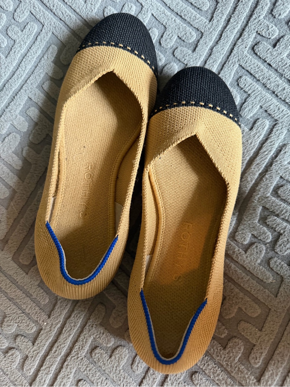Rothy's Two-Tone Knit Flats in Mustard and Black